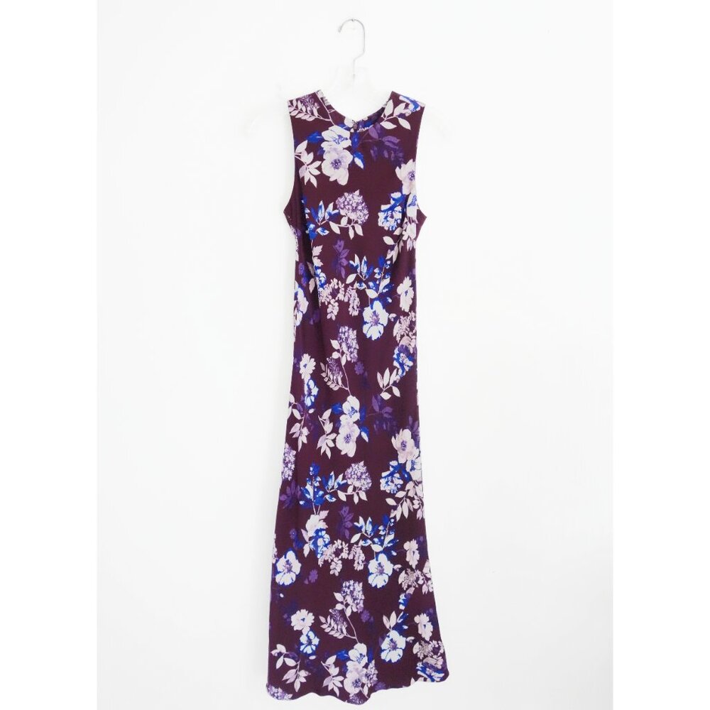 Piamita Claret Burgundy Floral Silk Bias Cut Midi Dress size Small